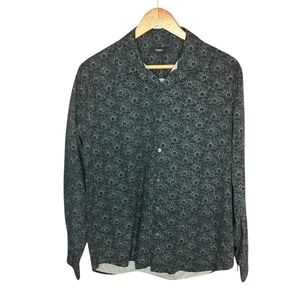 Theory Men’s Button Up Long Sleeve Shirt - Large - Black Sunburst - Nikko Print